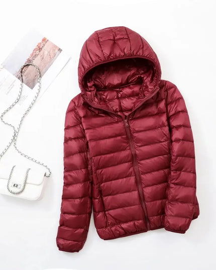 Women's Puffer Jacket with a Hood in Lightweight Down