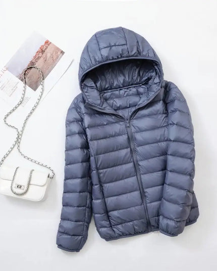 Women's Puffer Jacket with a Hood in Lightweight Down