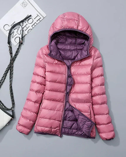 Women's Puffer Jacket with a Hood in Lightweight Down