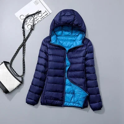 Women's Puffer Jacket with a Hood in Lightweight Down