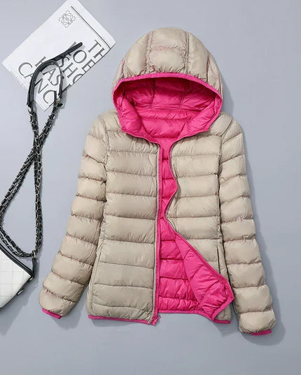 Women's Puffer Jacket with a Hood in Lightweight Down