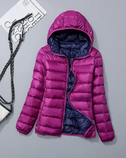 Women's Puffer Jacket with a Hood in Lightweight Down