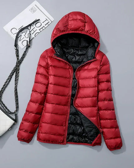 Women's Puffer Jacket with a Hood in Lightweight Down
