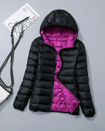 Women's Puffer Jacket with a Hood in Lightweight Down