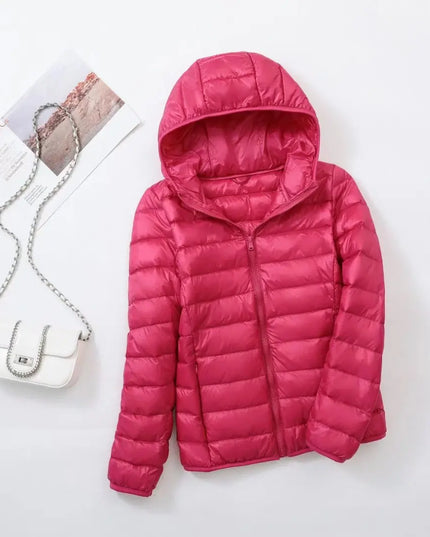 Women's Puffer Jacket with a Hood in Lightweight Down