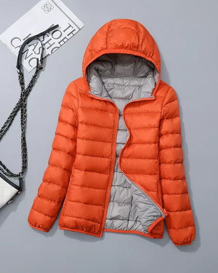 Women's Puffer Jacket with a Hood in Lightweight Down
