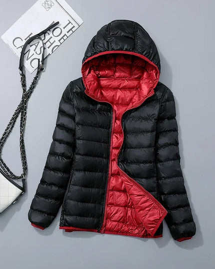 Women's Puffer Jacket with a Hood in Lightweight Down
