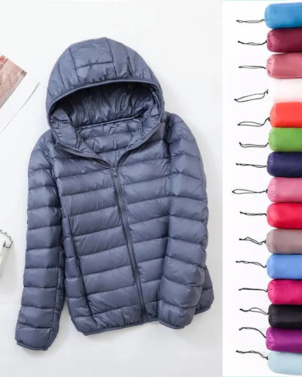 Women's Puffer Jacket with a Hood in Lightweight Down