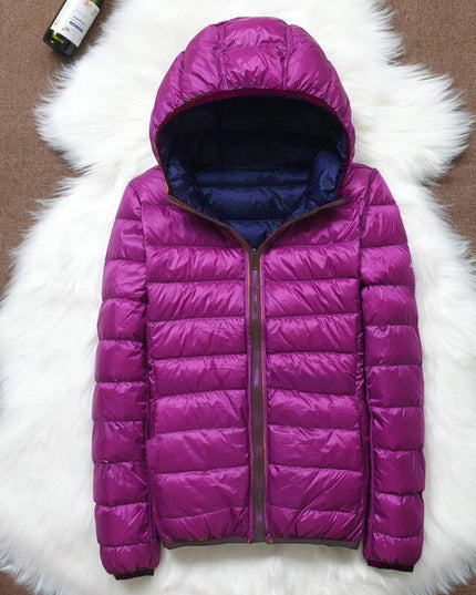 Women's Puffer Jacket with a Hood in Lightweight Down