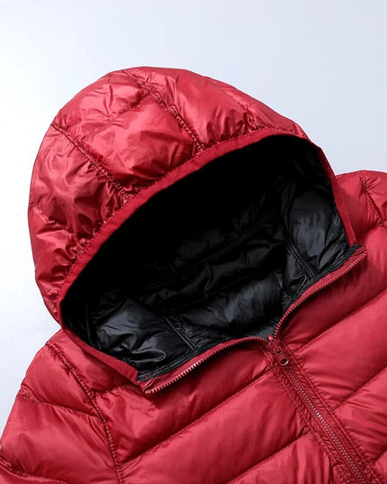 Women's Puffer Jacket with a Hood in Lightweight Down