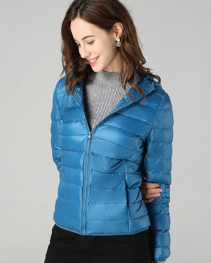 Women's Puffer Jacket with a Hood in Lightweight Down