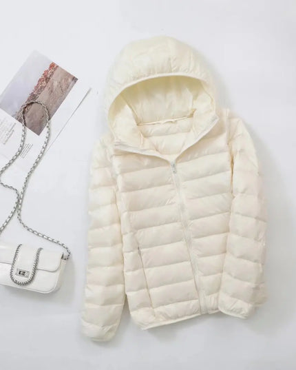 Women's Puffer Jacket with a Hood in Lightweight Down