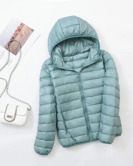 Women's Puffer Jacket with a Hood in Lightweight Down