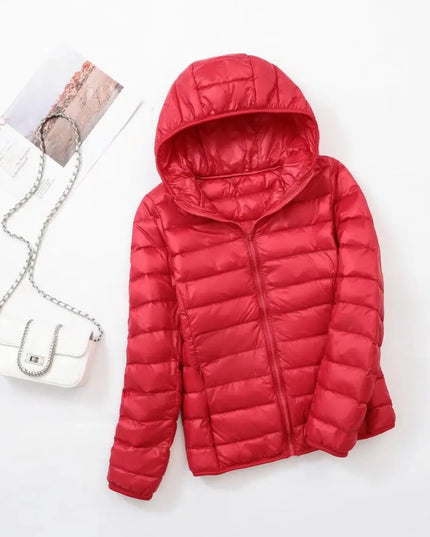 Women's Puffer Jacket with a Hood in Lightweight Down