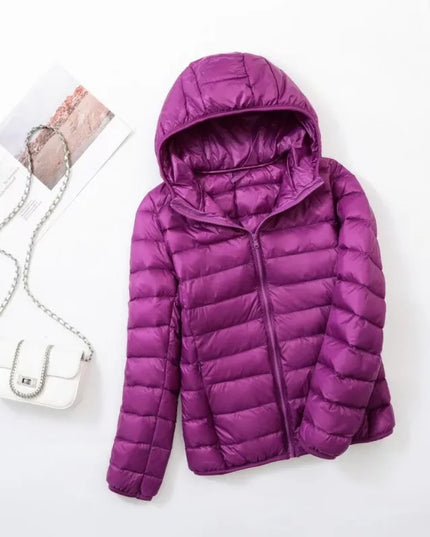 Women's Puffer Jacket with a Hood in Lightweight Down