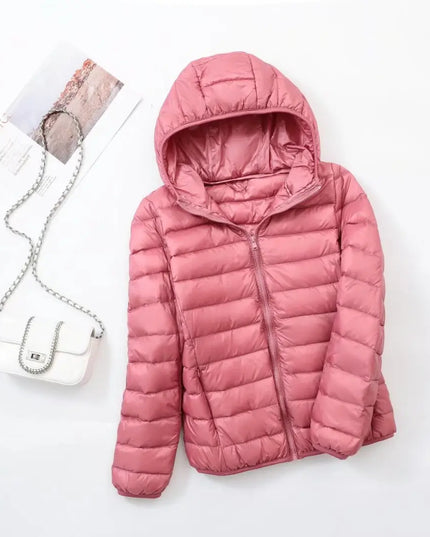 Women's Puffer Jacket with a Hood in Lightweight Down