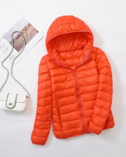 Women's Puffer Jacket with a Hood in Lightweight Down