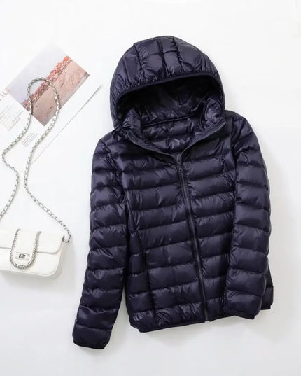 Women's Puffer Jacket with a Hood in Lightweight Down