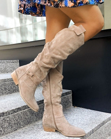 Women's Pull-On Suede-Look Boots with a Buckle Strap