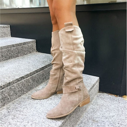 Women's Pull-On Suede-Look Boots with a Buckle Strap