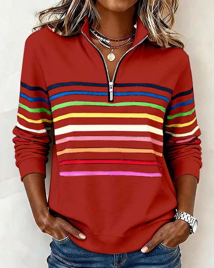 Women's Quarter Zip Striped Knit Pullover Sweater