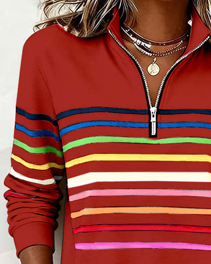 Women's Quarter Zip Striped Knit Pullover Sweater