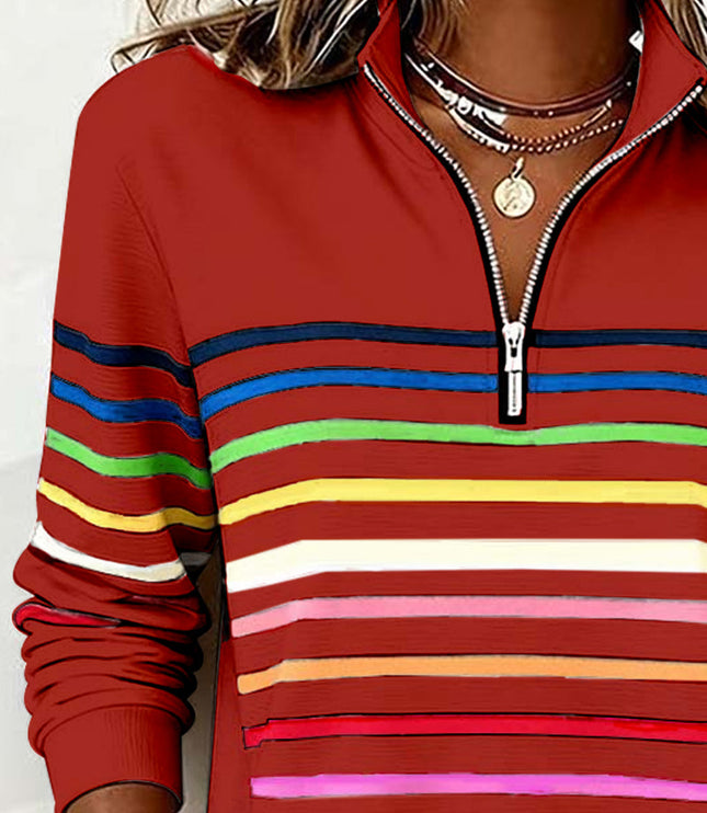 Women's Quarter Zip Striped Knit Pullover Sweater
