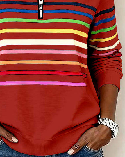 Women's Quarter Zip Striped Knit Pullover Sweater