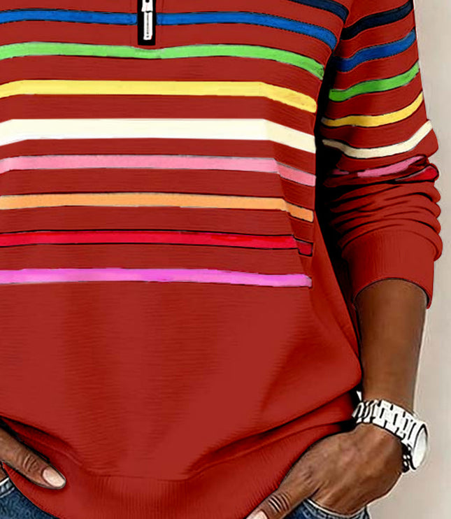 Women's Quarter Zip Striped Knit Pullover Sweater