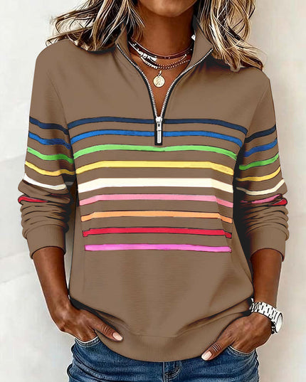 Women's Quarter Zip Striped Knit Pullover Sweater
