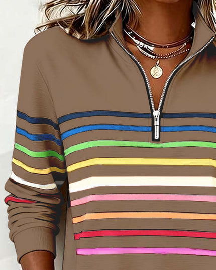 Women's Quarter Zip Striped Knit Pullover Sweater