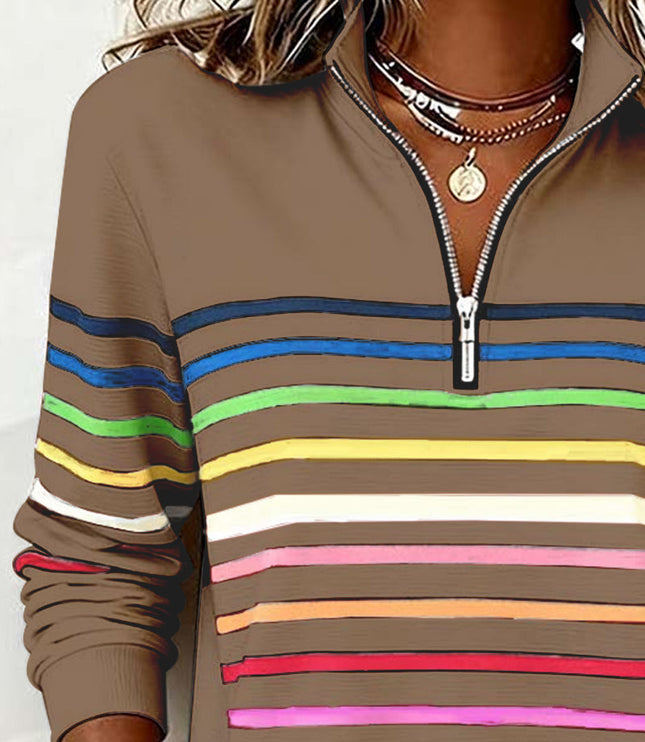 Women's Quarter Zip Striped Knit Pullover Sweater