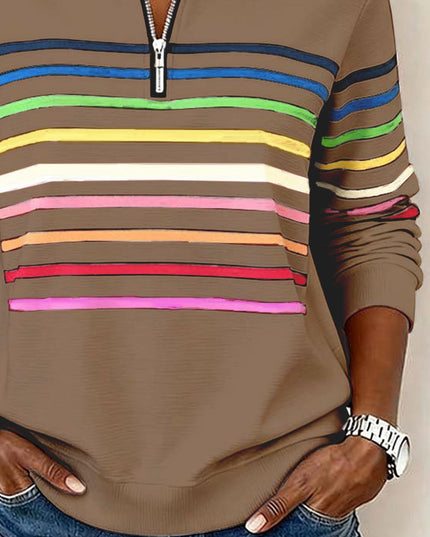 Women's Quarter Zip Striped Knit Pullover Sweater