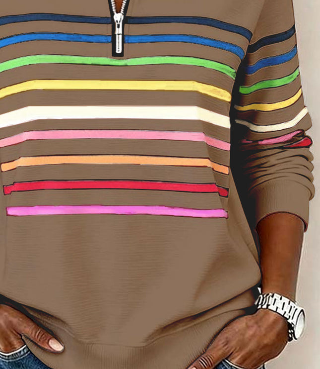 Women's Quarter Zip Striped Knit Pullover Sweater