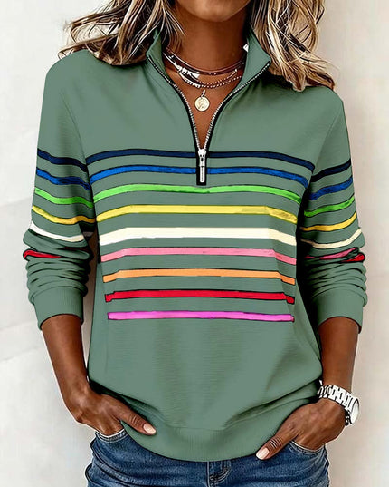 Women's Quarter Zip Striped Knit Pullover Sweater