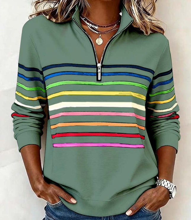 Women's Quarter Zip Striped Knit Pullover Sweater