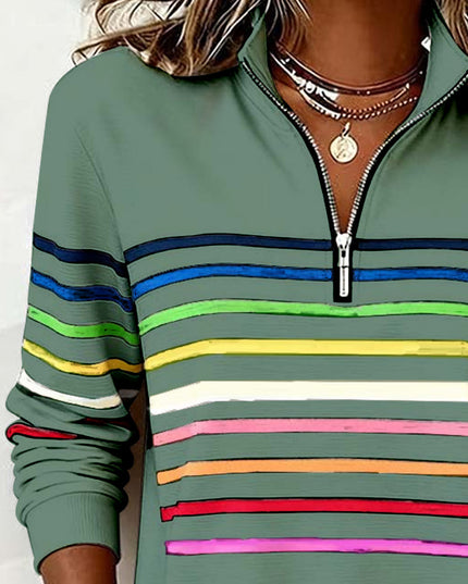 Women's Quarter Zip Striped Knit Pullover Sweater