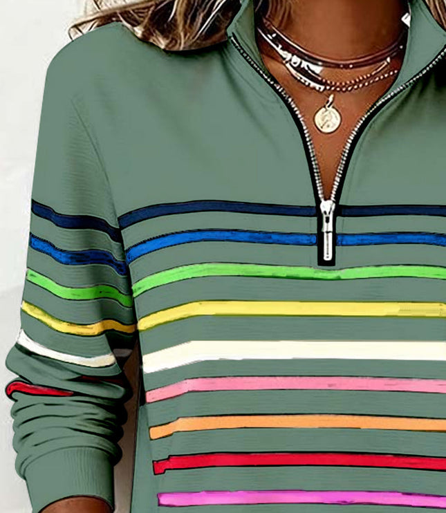 Women's Quarter Zip Striped Knit Pullover Sweater