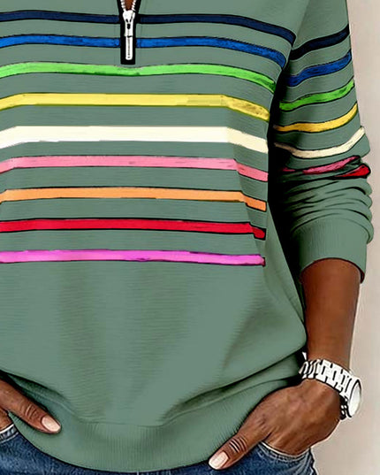Women's Quarter Zip Striped Knit Pullover Sweater