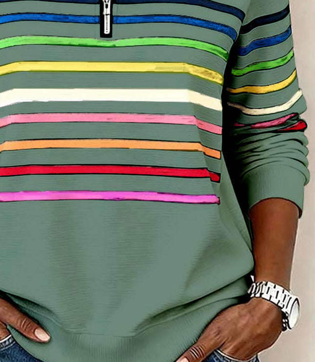 Women's Quarter Zip Striped Knit Pullover Sweater
