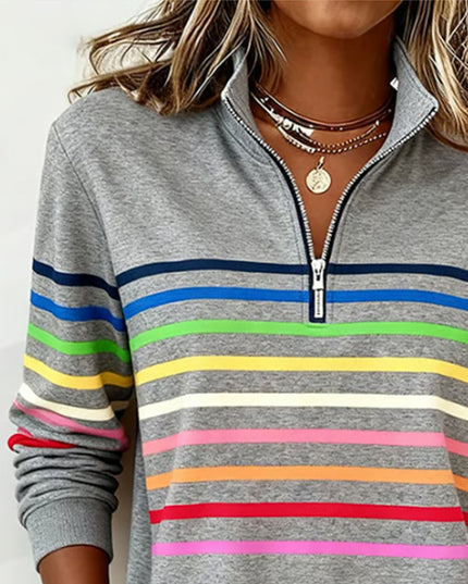 Women's Quarter Zip Striped Knit Pullover Sweater