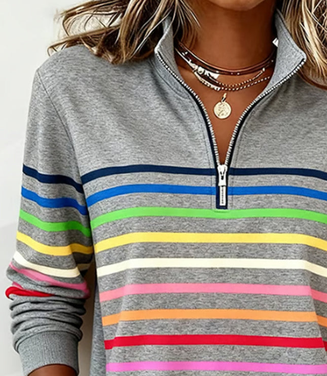 Women's Quarter Zip Striped Knit Pullover Sweater
