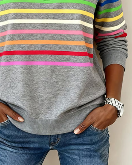 Women's Quarter Zip Striped Knit Pullover Sweater