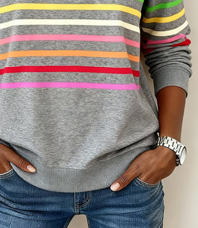 Women's Quarter Zip Striped Knit Pullover Sweater