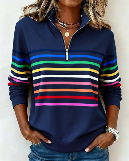 Women's Quarter Zip Striped Knit Pullover Sweater