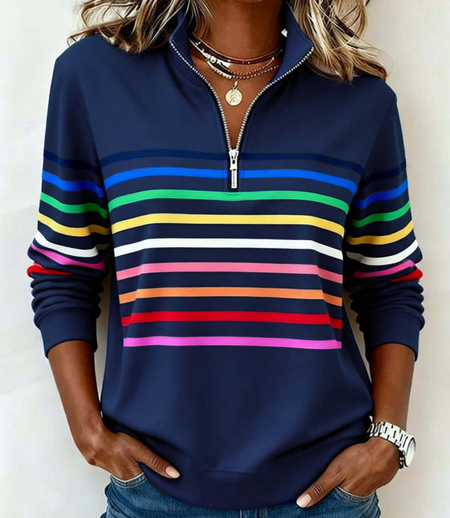 Women's Quarter Zip Striped Knit Pullover Sweater