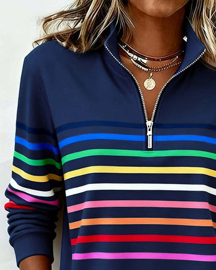 Women's Quarter Zip Striped Knit Pullover Sweater