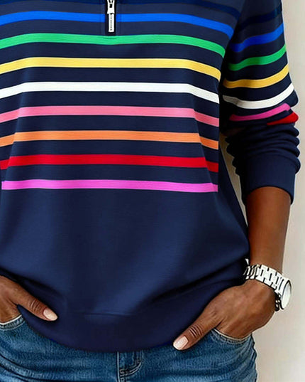 Women's Quarter Zip Striped Knit Pullover Sweater