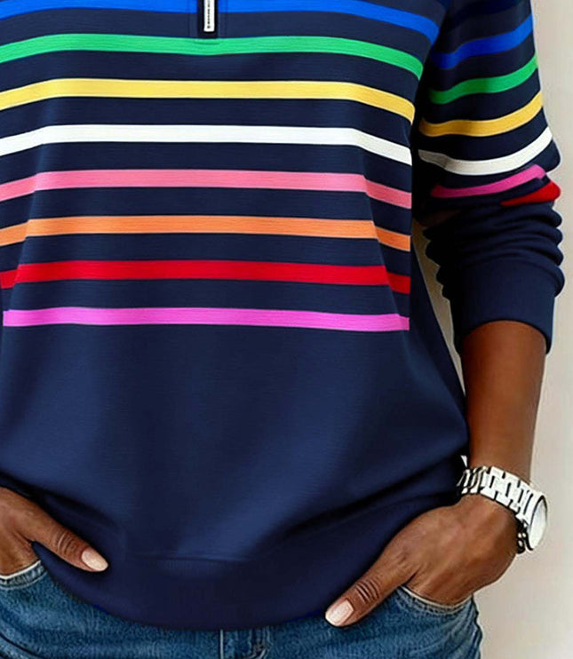 Women's Quarter Zip Striped Knit Pullover Sweater