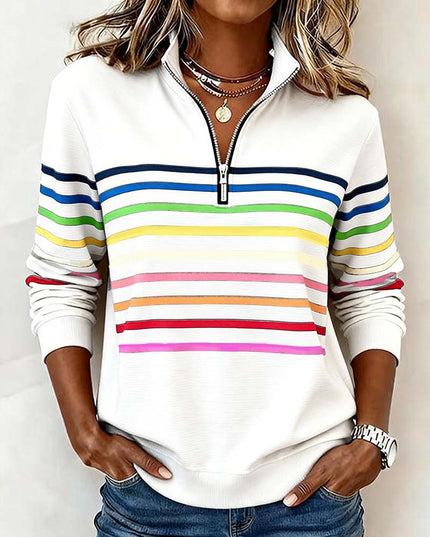 Women's Quarter Zip Striped Knit Pullover Sweater